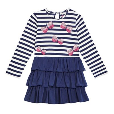 bluezoo Girls' navy and white striped print dress